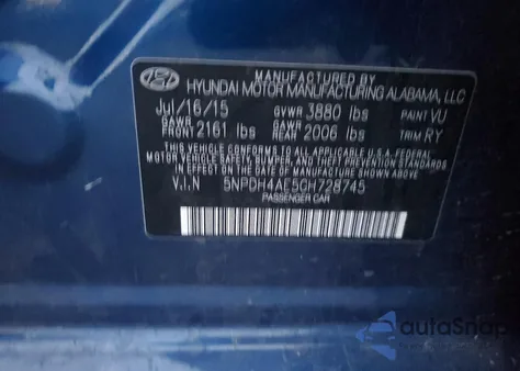 2016 Hyundai Elantra Se from USA, damaged, VIN 5NPDH4AE5GH728745